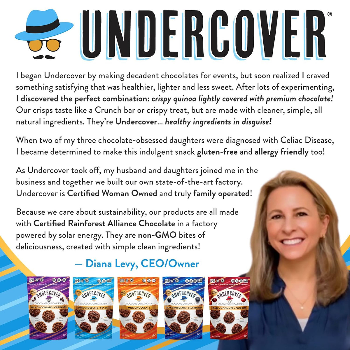 Undercover Snacks Chocolate Quinoa Crisps - Dark Chocolate + Sea Salt Quinoa Crisps | 7-Pack, 3oz Bags of Mini Crisps | Gluten Free, Nut-Free, Allergen Friendly, Kosher, Plant-Based
