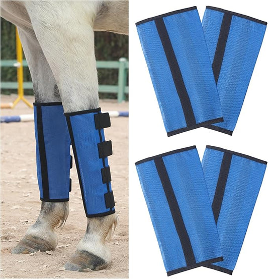 Horse Fly Boots Set of 4 - Non-Slip Leg Guards Extra Tough Mesh Ventilated, Adjustable Horse Fly Leggings Reduce Stomping & Hoof Stress & Leg Fatigue RoyalBlue Small