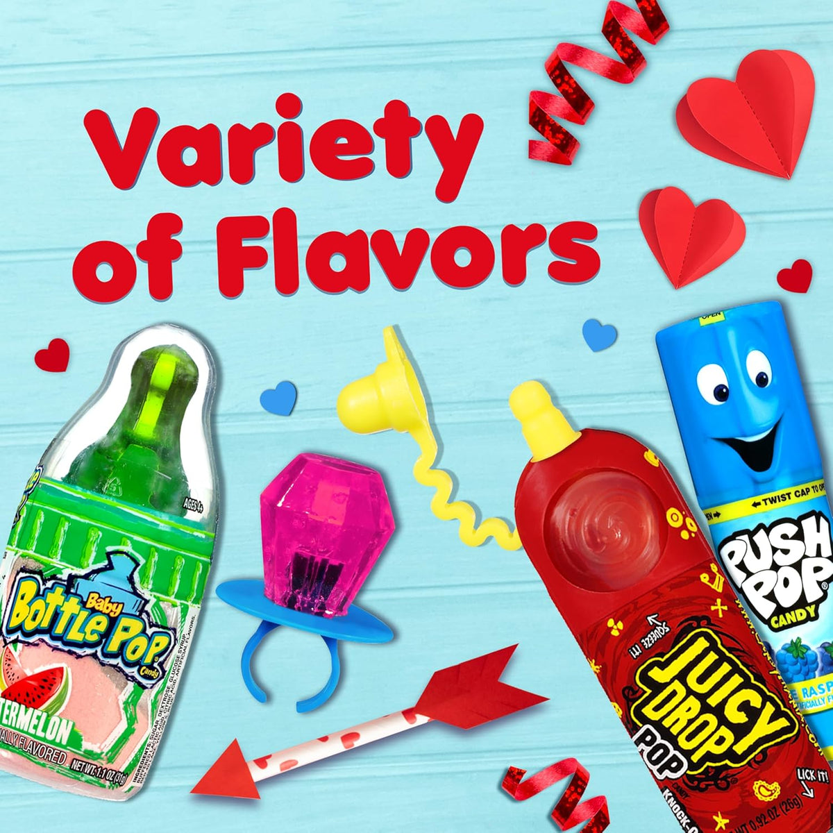 Bazooka Lollipops, 18-Count Assorted Valentine's Candy Variety Pack, Individually Wrapped Lollipops for Parties and Gifts