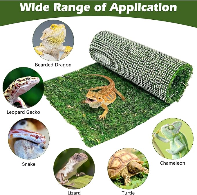 Reptile Carpet Cuttable Terrarium Mat Artificial Moss Reptile Liner Green Substrate Flooring Bearded Dragon Tank Accessories for Leopard Gecko Lizard Snake Tortoise (11.81" x 70.87")