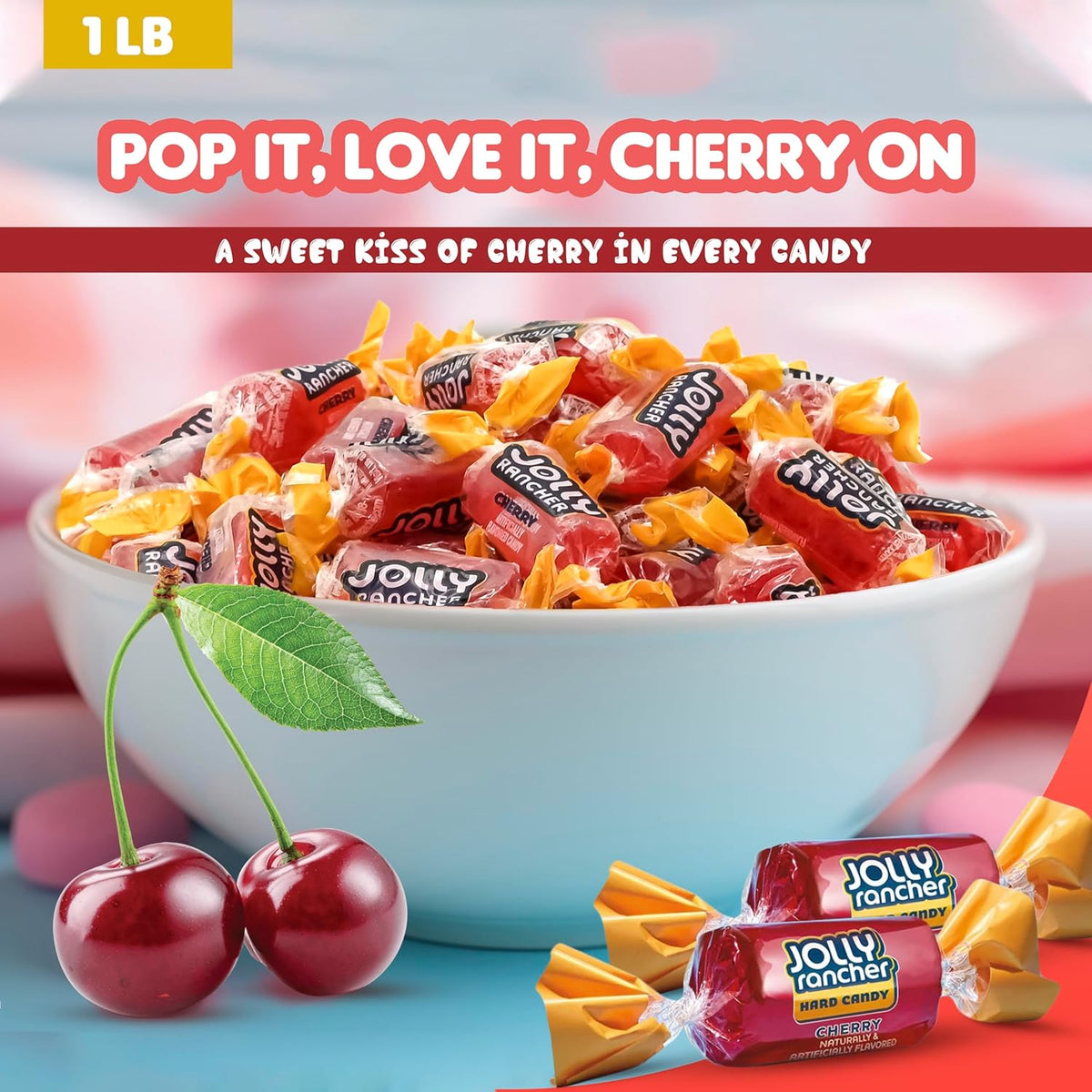 Cherry Jolly Ranchers Hard Candy – Original Flavor – 1 LB Bulk Bag (Approx. 75 Pieces) – Individually Wrapped Tart & Sweet Treats for Baby Showers, Back to School, Birthdays & Gift Bags