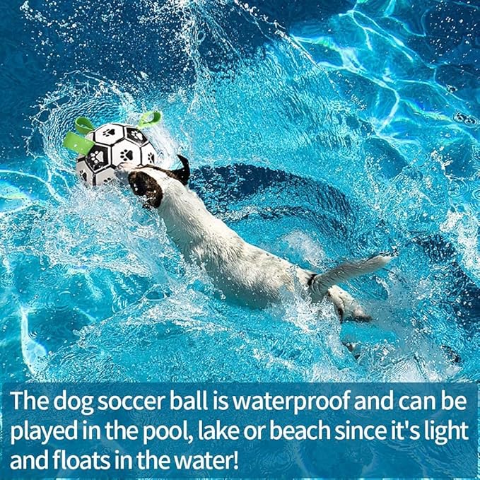 QDAN Dog Soccer Balls Toy with Bell Inside, Outdoor Interactive Dog Toys, Durable Ropes Squeaky Ball for Medium Large Dogs (8 Inch)