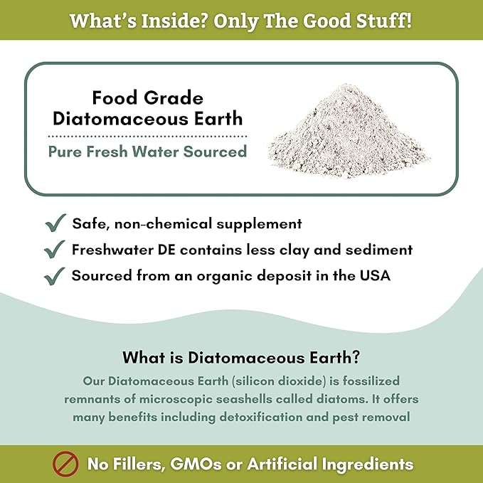 Wholistic Pet Organics DE for Dogs Organic Food Grade for Dogs - 13 Oz - Safe Non-Chemical Freshwater Silica Improves Overall Health