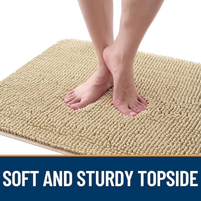 OLANLY Dog Door Mat for Muddy Paws 36x24, Absorbs Moisture and Dirt, Absorbent Non-Slip Washable Doormat, Quick Dry Chenille Mud Mat for Dogs, Entry Indoor Entryway Carpet for Inside Floor, Beige