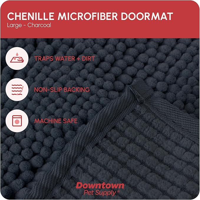 My Doggy Place Microfiber Dog Mat for Muddy Paws, 36" x 26" Charcoal - Absorbent and Quick-Drying Dog Paw Cleaning Mat, Washer and Dryer Safe - Non-Slip Rubber Backed Dog Floor Mat, Large