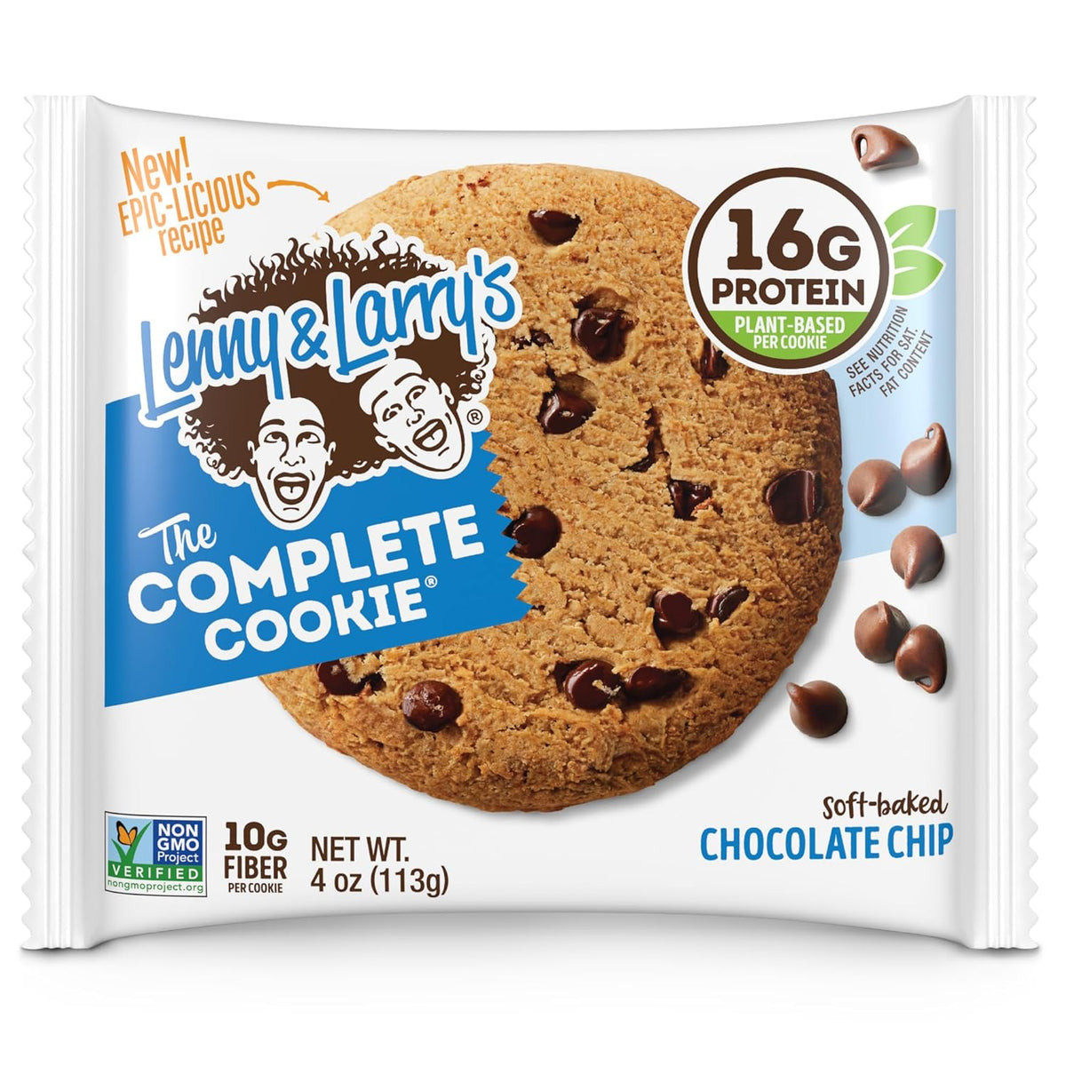 Lenny & Larry's Complete Chocolate Chip Protein Cookies, soft-baked, 16g plant protein, vegan, non-GMO, high fiber, 4 oz, 12-pack