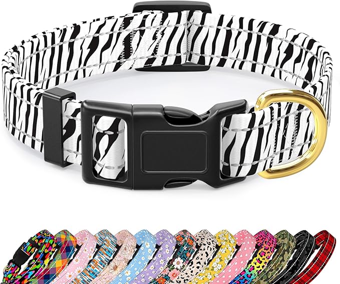 Reflective Dog Collar for Extra Small Dogs Cats, Cute Boho Adjustable Heavy-Duty Nylon Puppy Collar for Boy and Girl Female, Soft Pet Accessories with Quick Release Buckle, Stylish Zebra Print