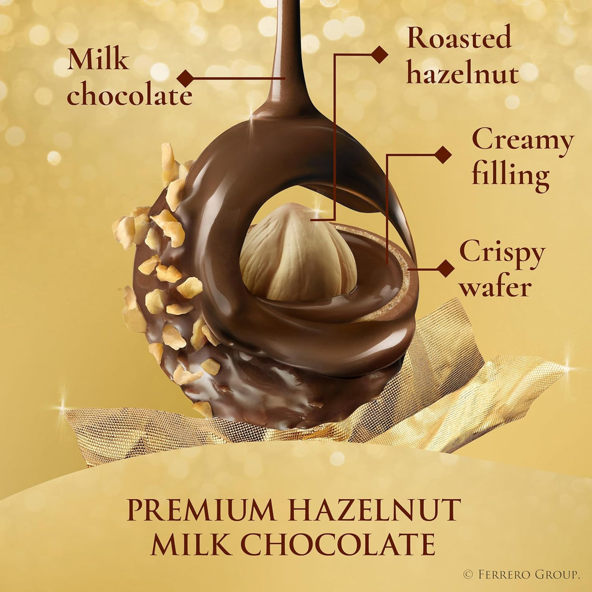 Ferrero Rocher, 24-count, individually wrapped, 10.6 oz premium milk chocolate hazelnut gift box