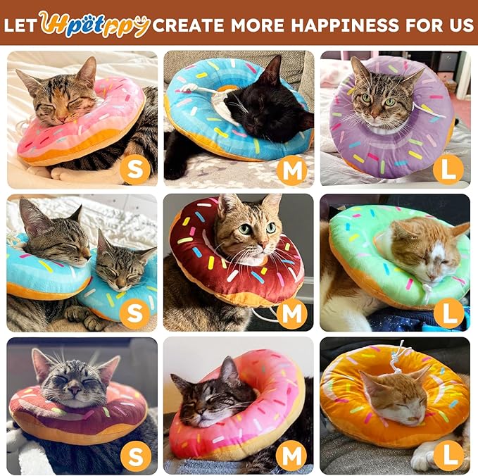 Cat Cone Collar Soft, Cat Recovery Collar for Wound Healing Cute Cat Donut Adjustable Cat Cones to Stop Licking Comfortable Lightweight Neck Elizabethan Collars for Cats Kittens After Surgery