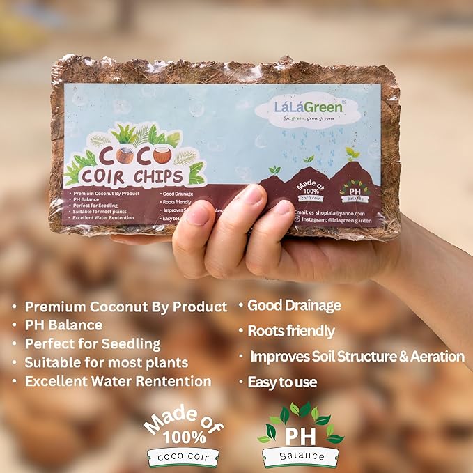 LaLaGreen Coconut Coir Chips for Plants (500g, 4 Pack) Indoor Herb Garden Seedling and Plant, Outdoor Planting Soil Vegetable Flower Orchids, Organic Compressed Coco Fiber Husk Chips Brick Peat Moss
