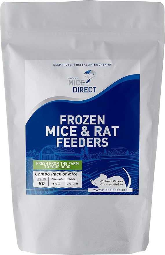 MiceDirect Frozen Mice Combo Pack of 40 Small Pinkies & 40 Pinkies Feeder Mice - Food for Corn Snakes, Ball Pythons, Lizards – 40 Ounce (Pack of 80)