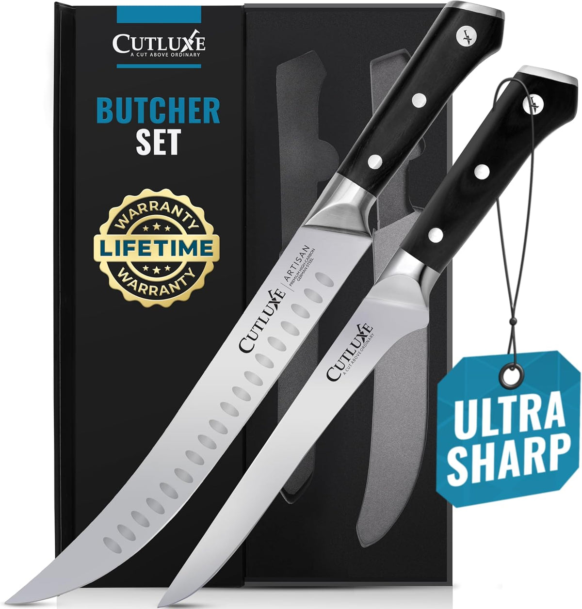 Cutluxe Brisket Knife – 12" Carving & Slicing Knife for Meat & BBQ – Razor Sharp German Steel, Sheath Included, Ergonomic Full Tang Handle Design, Grilling Gifts for Men – Artisan Series