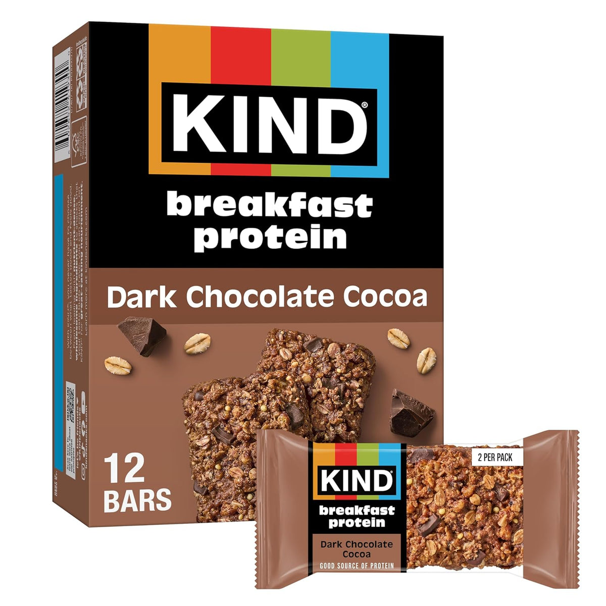 KIND Breakfast Protein Bars, Peanut Butter, Gluten Free, Low Sodium, Healthy Snacks, 8g Protein, 6 Count (6 Packs of 2 Bars)