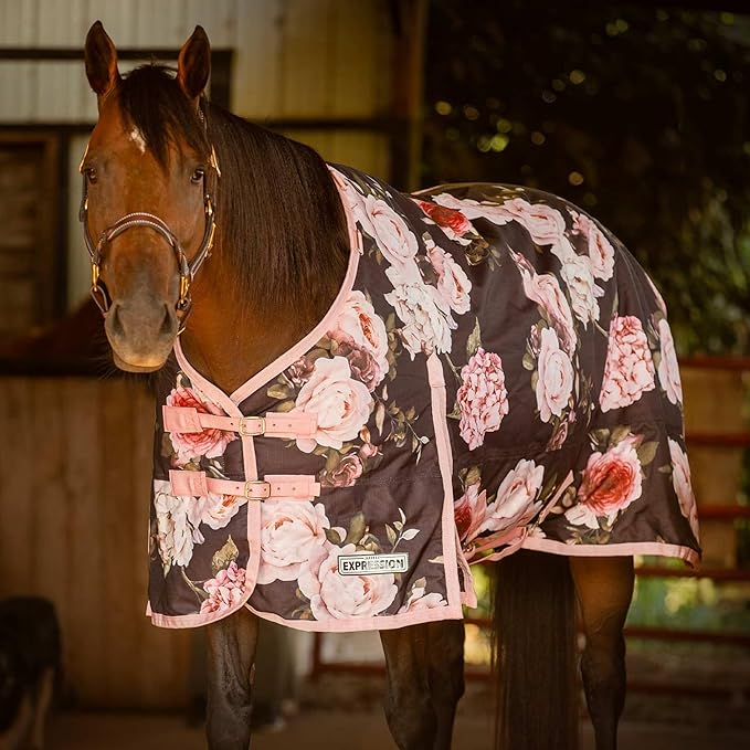 Jeffers Expression 1200 Denier Standard Neck Turnout Blanket, Rose Garden, 87" - Waterproof, Breathable Horse Blanket with 0g Polyfill, No insulation - Ideal Protection for Wind and Rain, Light Weight