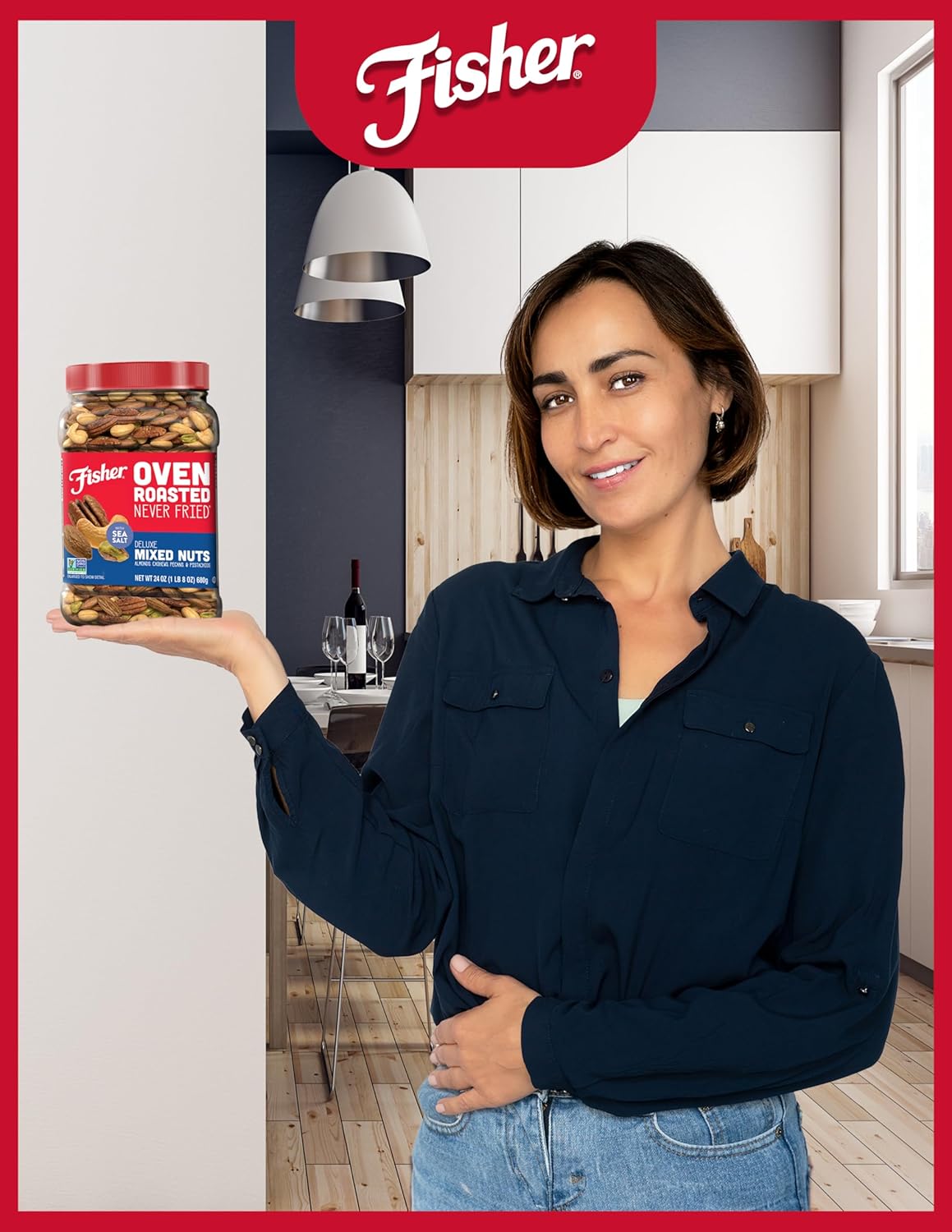 Fisher Oven Roasted Deluxe Mixed Nuts, 24 Ounces, No Added Oil, Gluten Free, Almonds, Cashews, Pecans, Pistachios