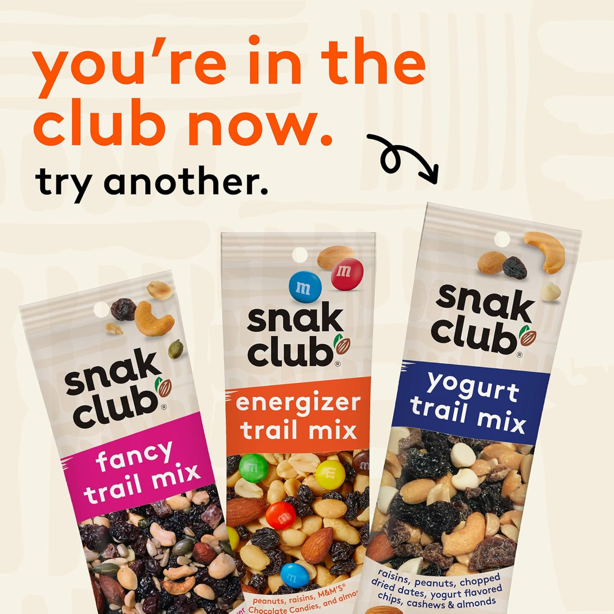 Snak Club Energizer Trail Mix with Roasted Salted Peanuts, Raisins, Chocolatey Candies, Roasted Almonds, Gluten-Free and Kosher Snack, 2 oz Bags, 12 Pack