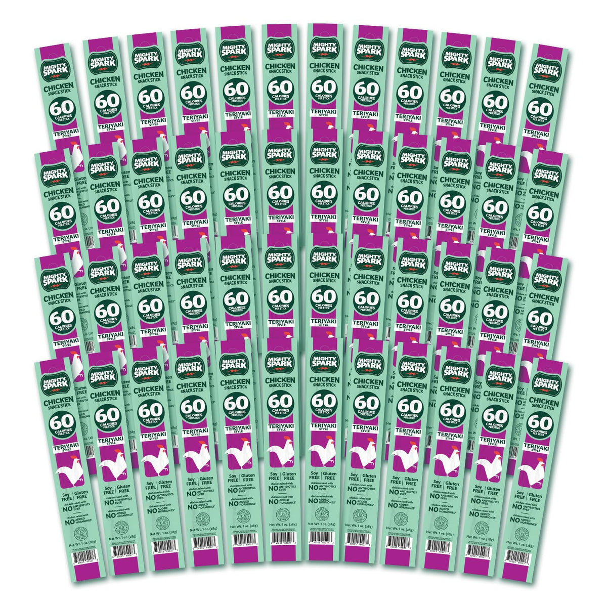 Mighty Spark Chicken Snack Sticks - Original Sea Salt & Pepper- 6g of Protein, No Antibiotics Ever, No Hormones Added, Gluten Free, Soy Free Meat Sticks - High Protein Keto Snacks - 12 Count