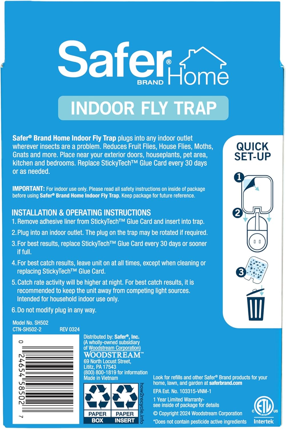 Safer Home Indoor Plug-In Fly Trap - SH502 - Effective Fruit Fly Traps for Indoors, Gnat Traps for House Indoor, 400 Sq Ft Protection - Style: 1 Device + 2 Glue Cards