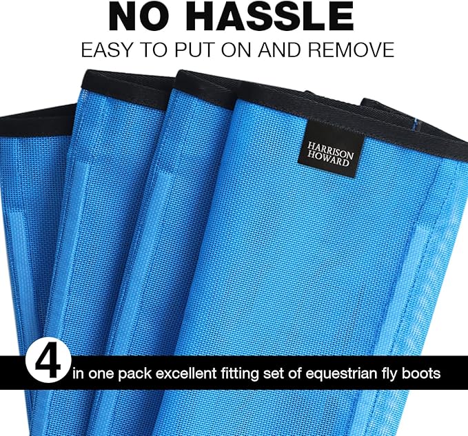 Harrison Howard Loose Fitting Fly Boots UV-Protective Extra Tough Mesh Ventilated Four Fasteners Stay-on Design Protect Horse Legs & Stomp-Reducing Set of 4 Sky Blue Mini