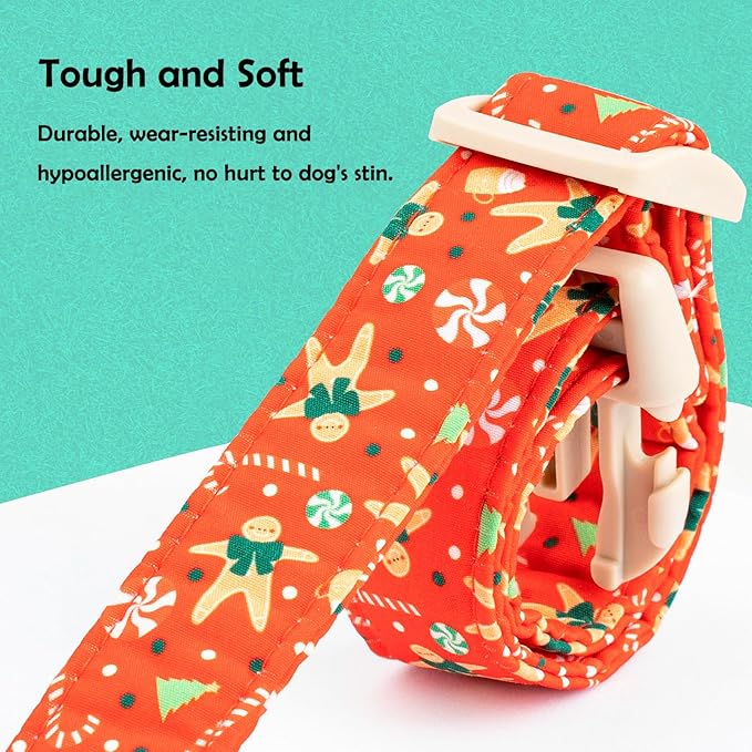 Faygarsle Christmas Dog Collar, Red Gingerbread Pattern, Plastic Buckle with Metal D-Ring, Holiday Pet Accessory, for Small Medium Large Dogs XS