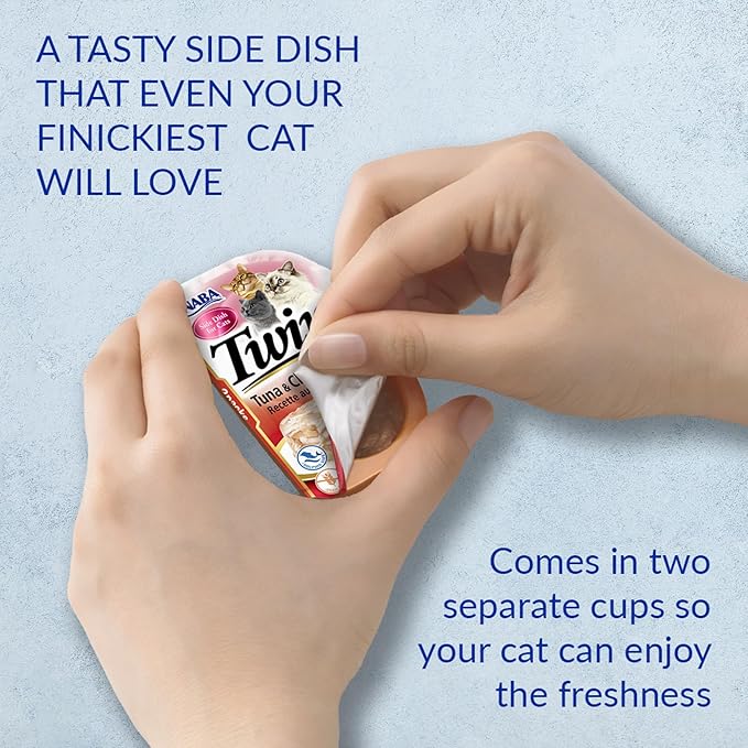 INABA Twins for Cats, Grain-Free Shredded Chicken & Broth Gelée Side Dish Cups, Tuna & Chicken Recipe, 1.23 Ounces per Serving, 19.68 Ounces Total (16 Count)