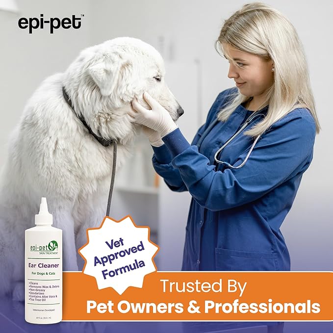 Dog & Cat Ear Cleaner Solution with Aloe Vera & Tea Tree Oil – Removes Itchy Ear Wax, Debris, Odor – Ears Wash, Drops & Flush for Pets, Dog Ears Cleaning, Cat Cleaner (16 oz- Pack of 3)
