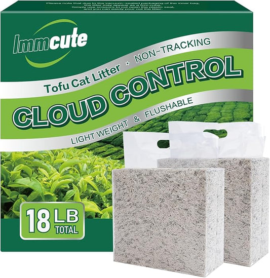 18lbs Tofu Cat Litter Clumping, Flushable, Dust-Free, Low Tracking, Lightweight, Ultra Absorbent and Fast Drying, 100% Natural Pea Husk Kitty Litter Solubility in Water, (9lbs×2bags)