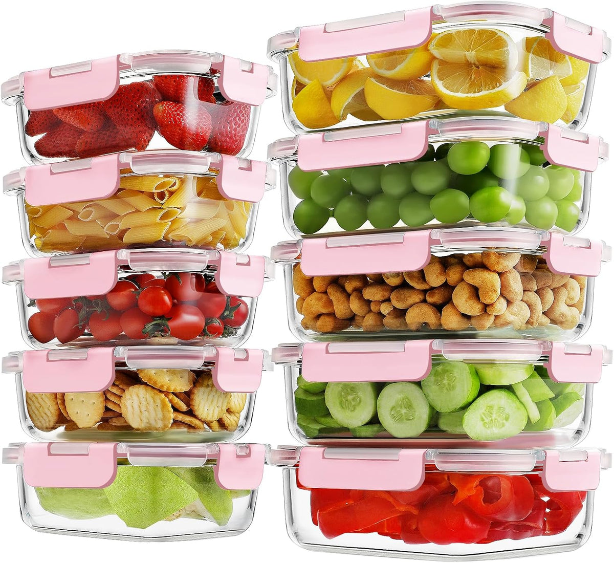 HOMBERKING 10 Pack Borosilicate Glass Meal Prep Containers with Locking Lids, Glass Food Storage Containers Set, Airtight Lunch Bento Boxes, BPA-Free & Leak Proof, 36oz & 14oz, Freezer, Oven Safe