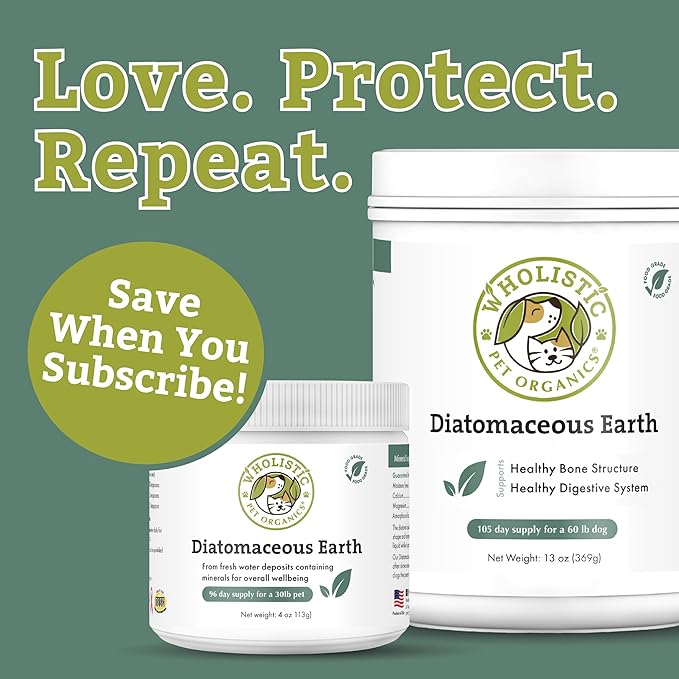 Wholistic Pet Organics DE for Dogs Organic Food Grade for Dogs Safe Non-Chemical Freshwater Silica Improves Overall Health (26 oz)