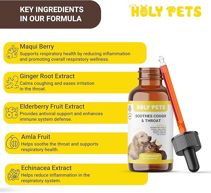 Cough Medicine for Dogs & Cats, Respiratory Infection Support - Sneezing Relief & Kennel Cough Treatment - Pet Asthma Support - Made with Natural Ingredients in The USA