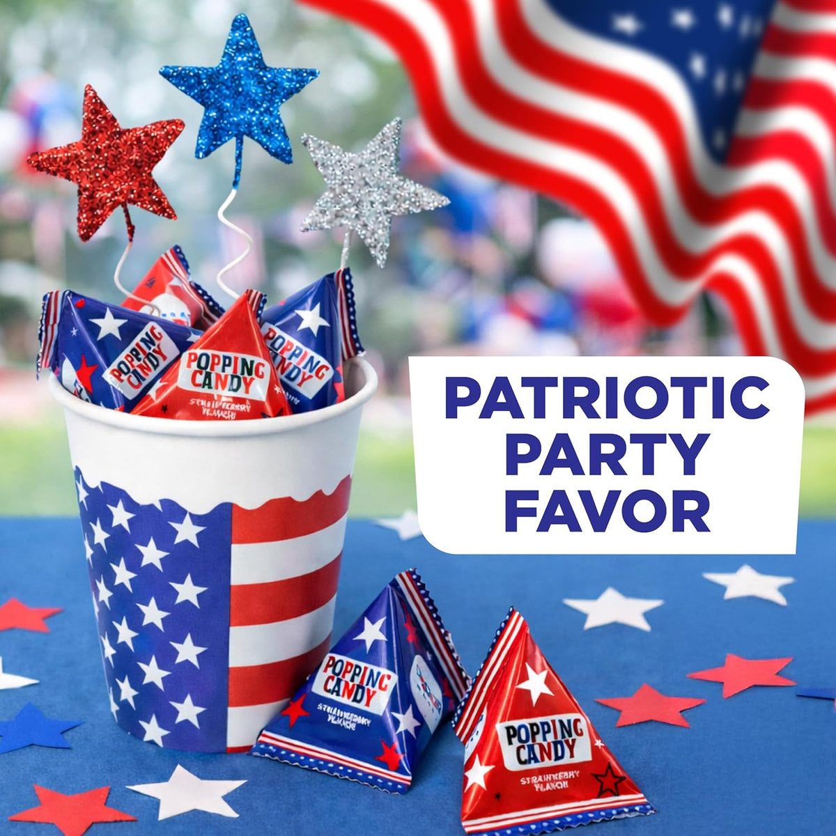 Patriotic Candy - 40 Count Pack - Popping Rocks Pouches - 4th of July Candy - Strawberry and Blue Raspberry Flavors - Individually Wrapped Party Favors by PartyWorks