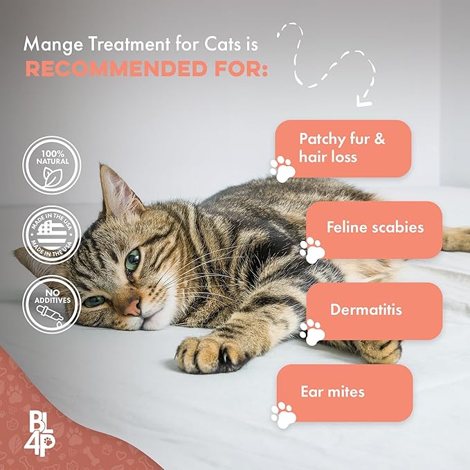 Mange Treatment for Cats, Natural Ear Mite Treatment & Cat Itchy Skin Relief, Helps with Welts, Scabs, Feline Dandruff, Shedding, Excessive Grooming and General Fur and Coat Care, 400 Odorless Pills