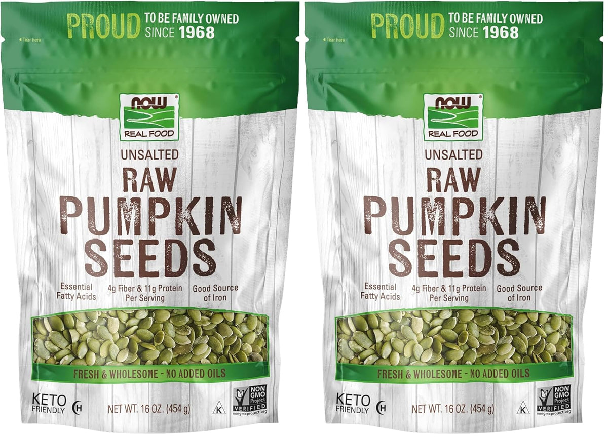 NOW Foods, Pumpkin Seeds, Raw and Unsalted, Essential Fatty Acids, Rich in Iron, Excellent Source of Protein, Certified Non-GMO, 1-Pound (Packaging May Vary)