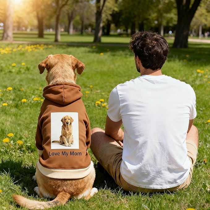 Custom Dog Hoodie, Personalized Sweatshirt with Photo Text Name Logo, Customized Hooded Sweater for Small Medium Large Dogs & Cats (Brown, XXXX-Large)