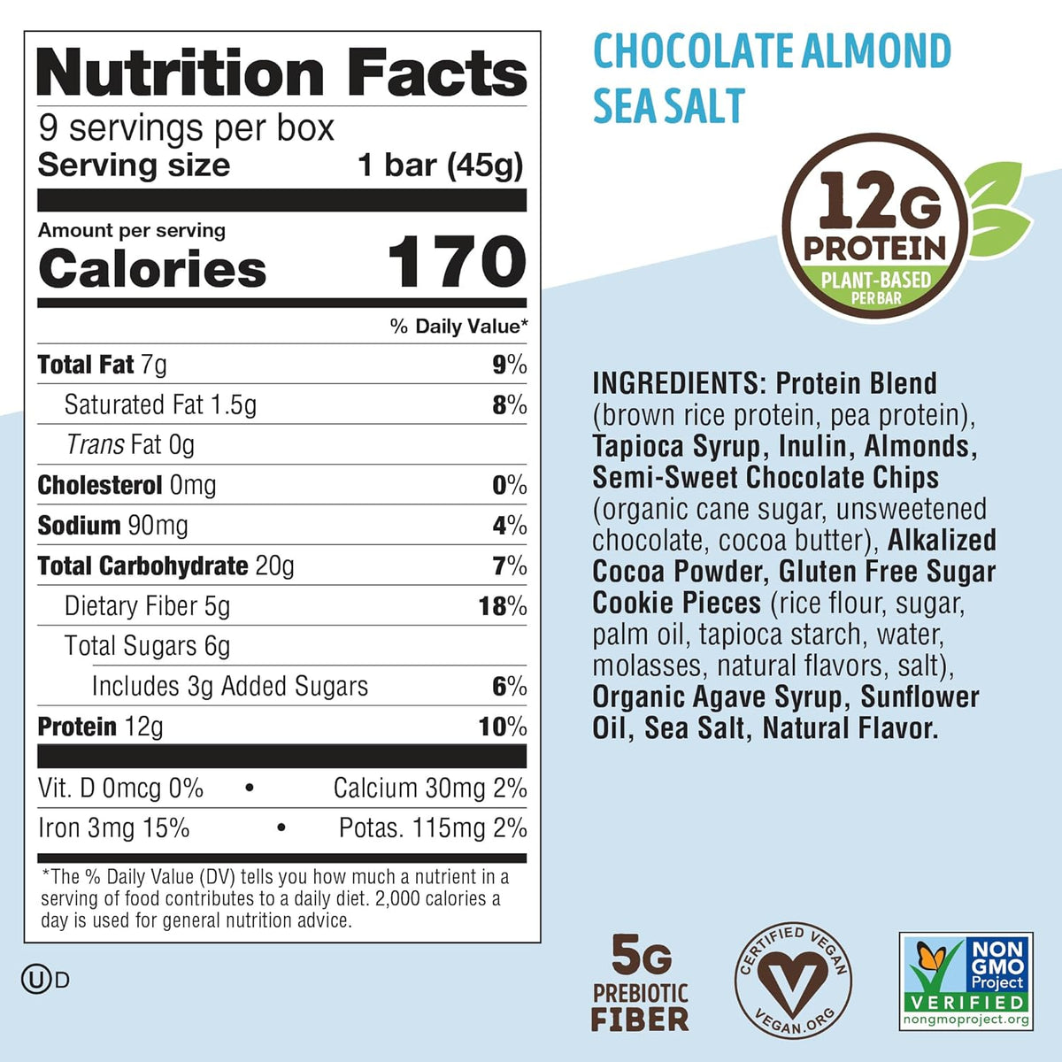 Lenny & Larry's Cookie-fied Protein Bar – Chocolate Almond Sea Salt Vegan Protein Bars 9x45g – Healthy Snacks with 12g Plant Protein & 5g Fiber – Gluten-Free Power Bar, Non-GMO & Vegan
