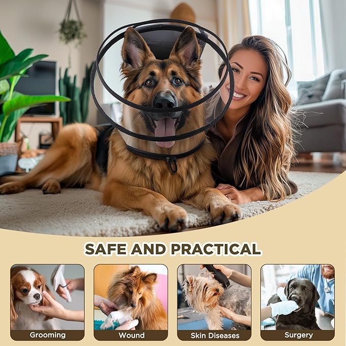 Dog Cone Collar for After Surgery,Transparent Dog Cones Alternative for Small Large Medium Size Dogs,Adjustable Depth Pet Recovery Collars,Elizabethan Collar for Dogs Stop Licking Wound(L)