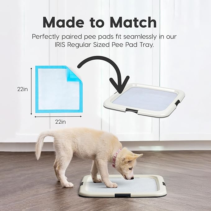 IRIS USA Dog Pee Pads – Puppy Essentials, Dog Pads, Quick Dry, Leak Proof, Thick Absorbent 6-Layer Design for Potty Training, Regular Size 22" x 22", 100 Count