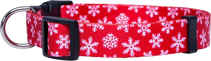 Native Pup Christmas Dog Collar- Winter Holiday Collars for Pets- Xmas Gift for Puppy- Santa, Reindeer, Snowman, Candy Cane, Red Green- Girl Boy- Small, Medium, Large Breeds (Red Snowflake, Small)