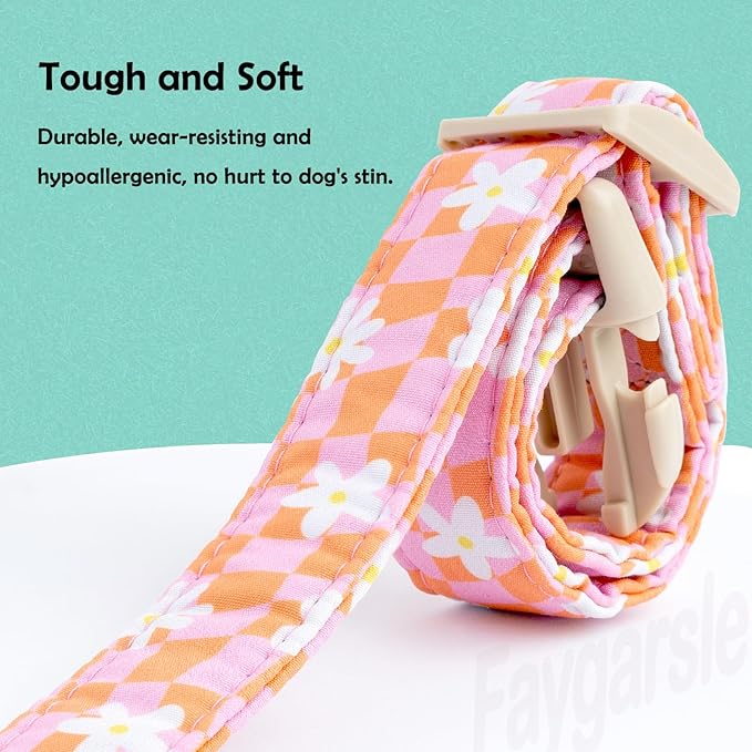 Faygarsle Floral Dog Collar, Pink and Orange Pattern with White Flowers, Spring Summer Design for Small Medium Large Dogs XS