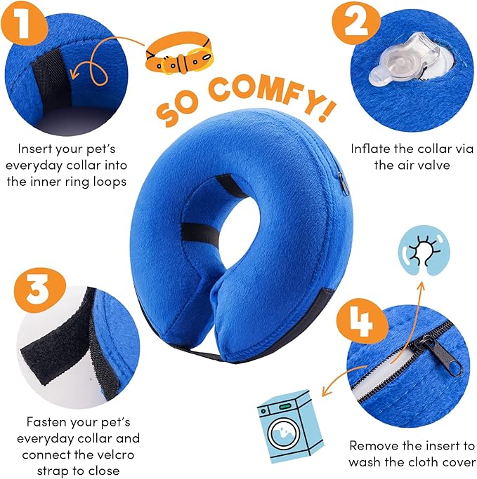 BENCMATE Inflatable Dog Cone Collar Alternative, Soft Dog Cone for Small Medium Large Dogs and Cats, Neck Recovery ECollar Donut Collar After Surgery (Medium, Blue)