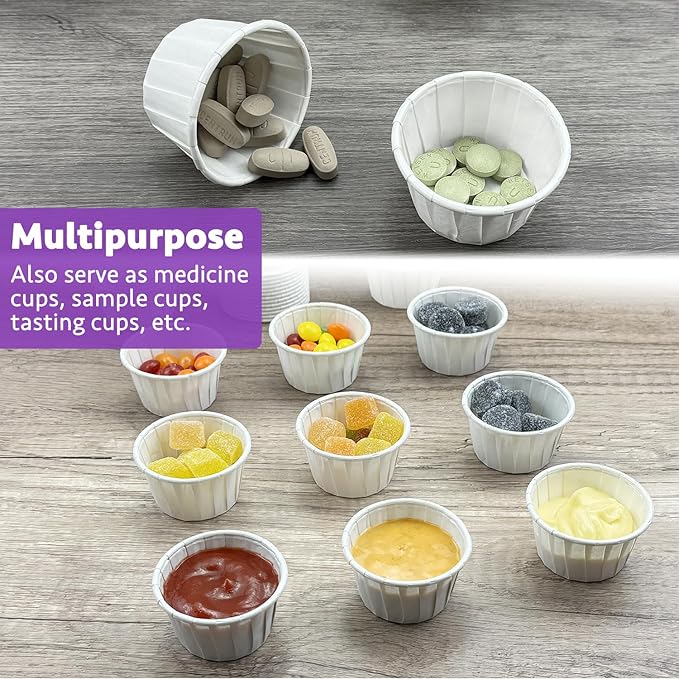 CAMKYDE 1000 pcs Ketchup Cup Small Paper Cups 1 oz, Leak-Proof Food Safe Disposable Condiment Cups Sample Medicine Cup (Pack of 1000)