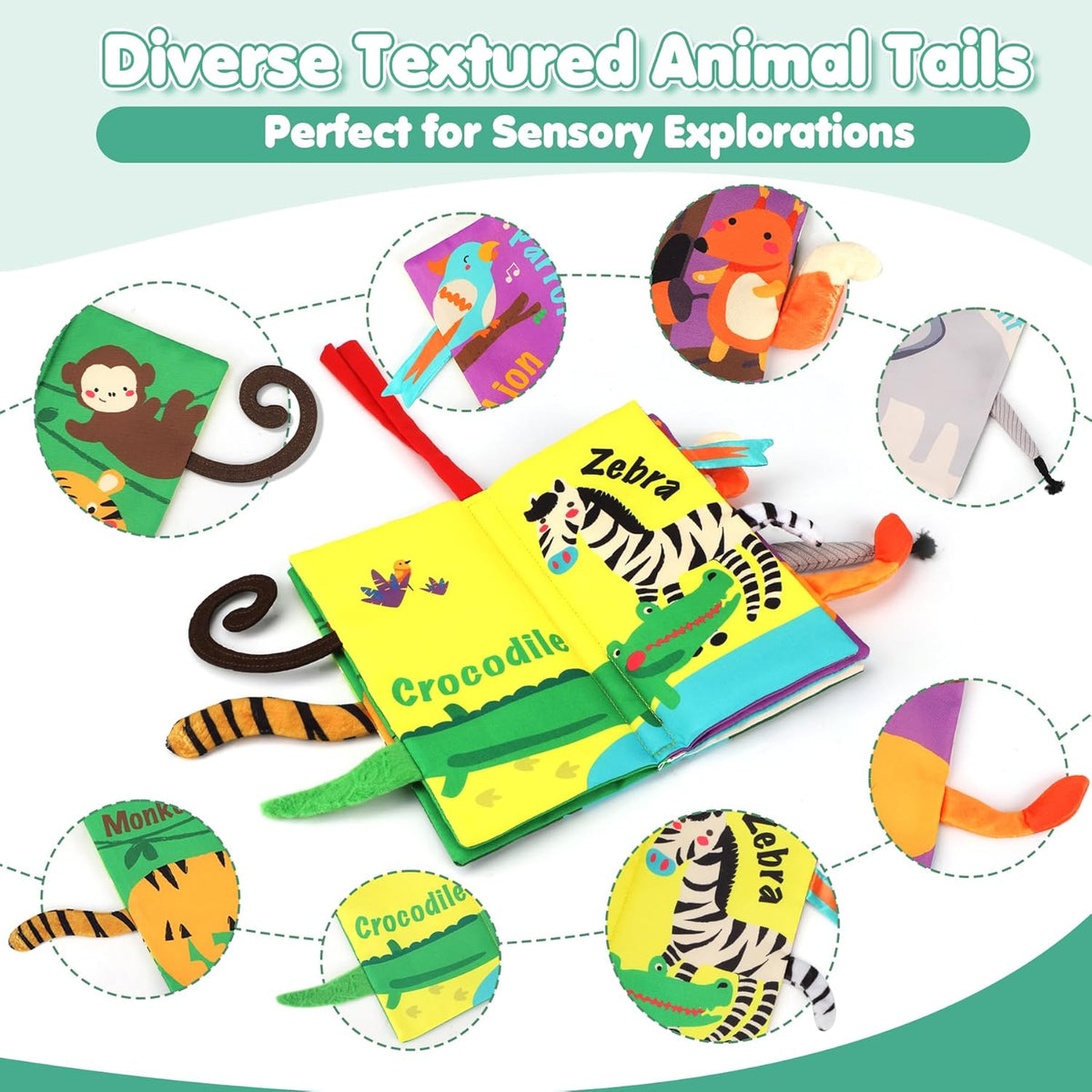 beiens Baby Books Toys, Touch and Feel Crinkle Cloth Book for Infant Baby 0-3-6-12-18 Months, Early Development Interactive Stroller Soft Toys, Newborn Gifts for Boys Girls