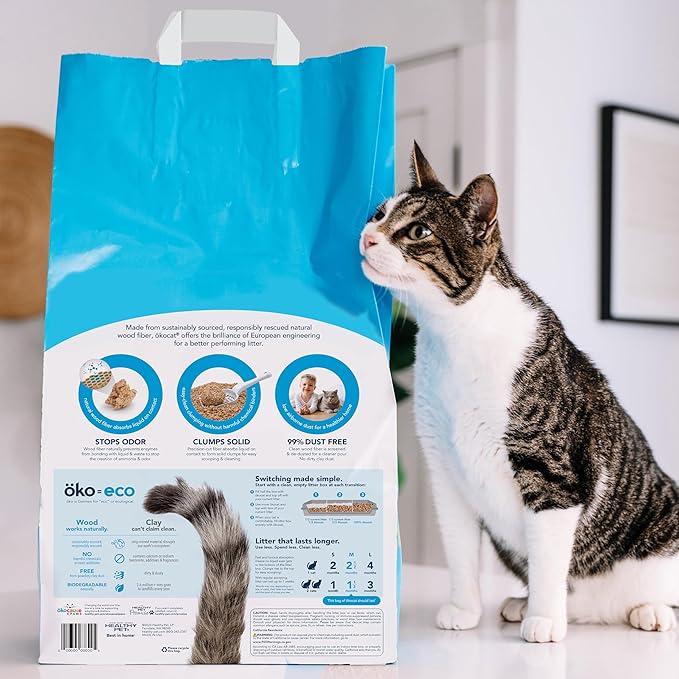 ökocat Original Wood Clumping Cat Litter, Unscented, 12.6 pounds - Natural Ingredients, Stops Odor, Clumps Solid, 99% Dust Free, Great for All Cats