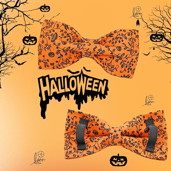 Halloween Dog Collar, Pet Collar Dog Bow Pumpkin Pet Collar Girl Boy Holiday Pet Dogs Collar Gift Bow Dogs Collar Cute Soft Puppy Collar for X-Large Dog