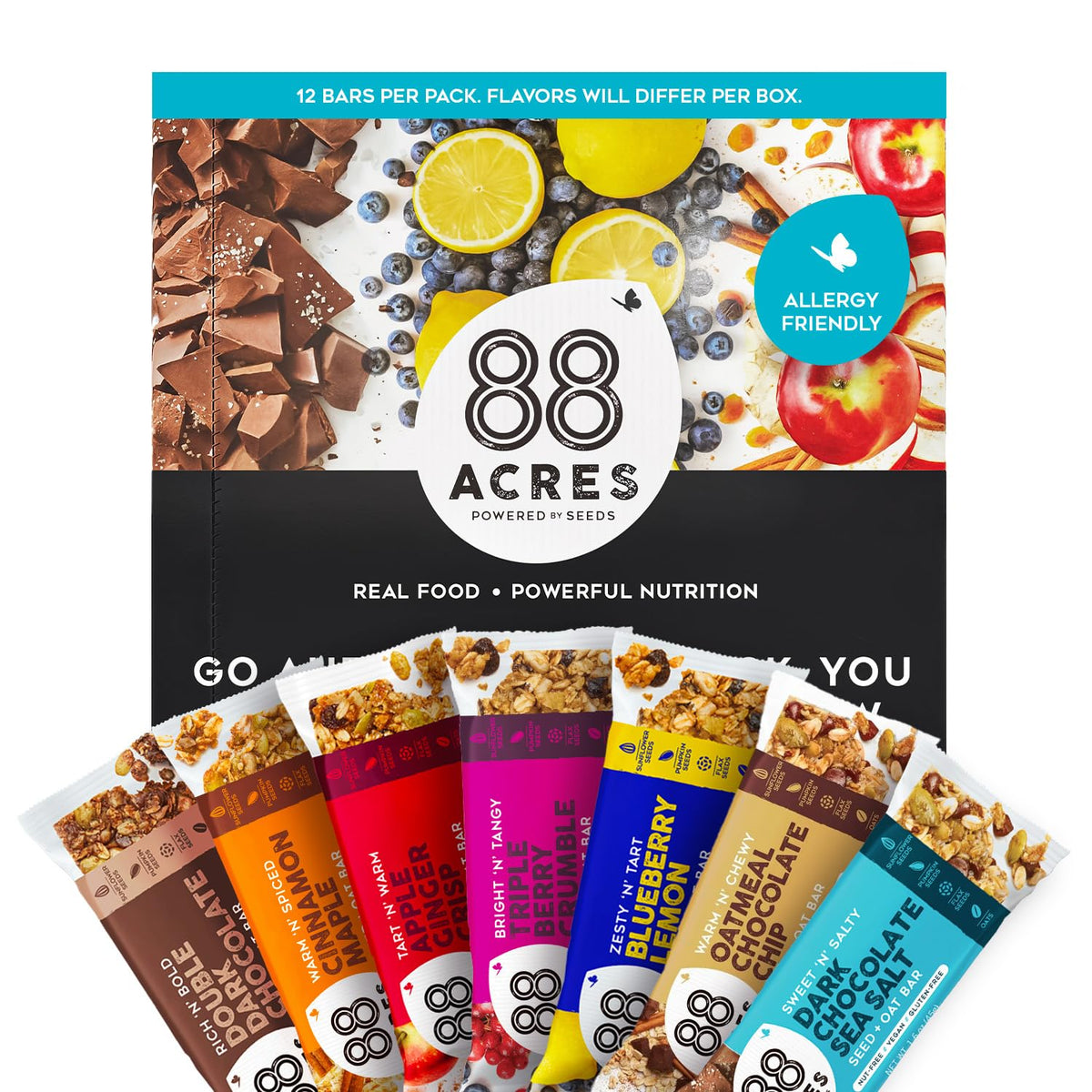 88 Acres Granola Bars, Dark Chocolate Sea Salt, 12 Count, School Safe, Allergen Free Seed & Oat Snack Bar, Gluten & Nut Free, Vegan, Non-GMO & Kosher, Individually Wrapped