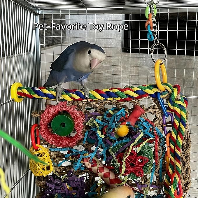 Bird Rope Perches, Parrot Toys, Bungee Rope Perches for Parrots, Cockatiels, Parakeets, Budgie Cages Comfy Birds (Metal Nut) - 33.46 inches