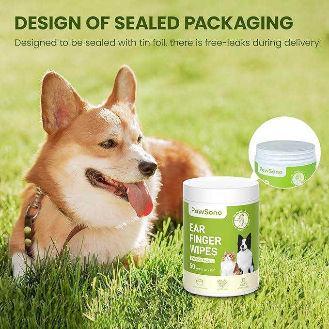 Dog Ear Finger Wipes for Dogs & Cats, 150 Count