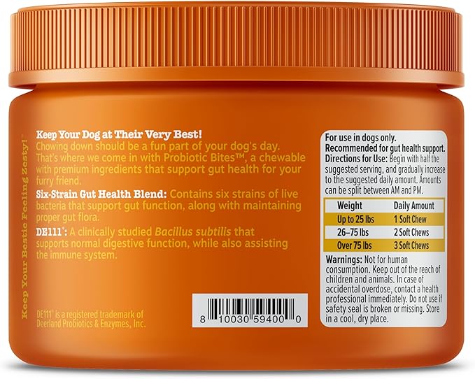 Zesty Paws Probiotics for Dogs, Digestive Enzymes Gut Flora, Digestive Health, Diarrhea & Bowel Support, DE111, Dog Probiotics Soft Chew for Pet Immune System, Chicken, 90 Ct