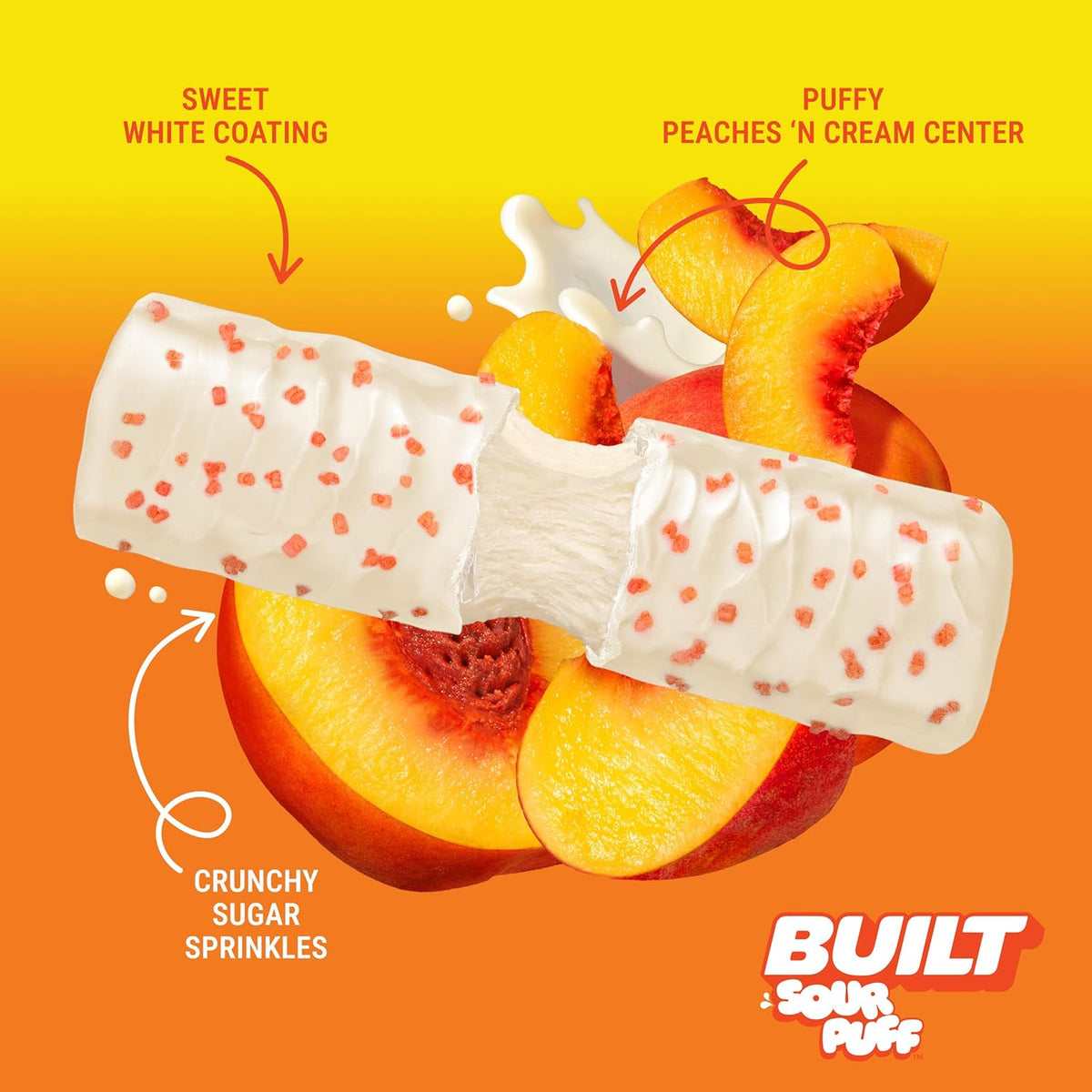 BUILT Bar Sour Puff Protein Bars - Sweet Peach Punch - 16g Protein Snack Bars with Collagen - Calorie Conscious & Gluten Free - 12 Count
