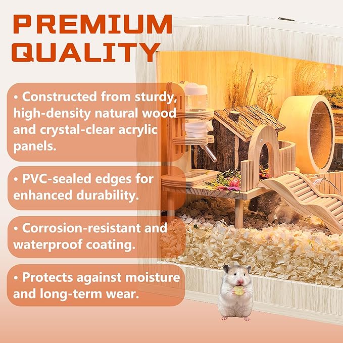 Hamster Cage Chewproof, Large Hamster Cages and Habitats, Openable Top with Acrylic Sheets, Solid Built